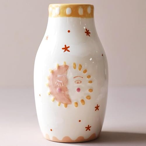 Miniatura 9 de MOUGIGI Jarrón de dados de cerámica, decoración única para flores secas, rosa, hierba de las pampas, diseño impresionante para cualquier espacio