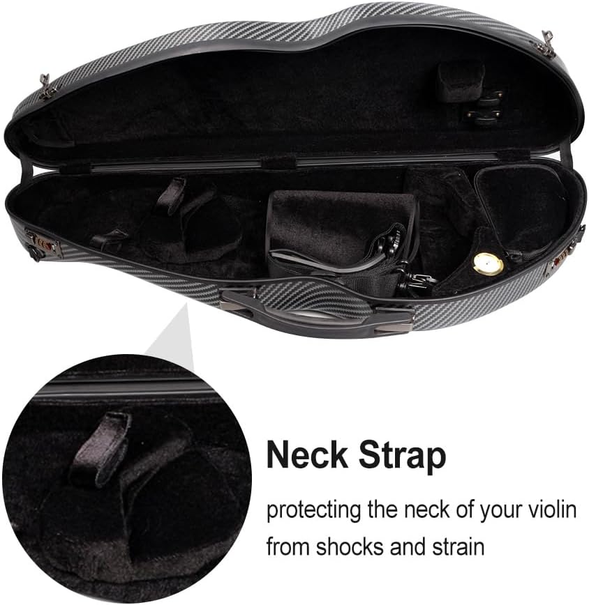 Vetimobato Carbon Fiber Violin Case 4/4 Full Size, Lightweight Hard Shell with Backpack Straps, 2 Bow Holders, Hygrometer & Spacious Accessory Compartment for Ultimate Protection (Black Big Pattern)