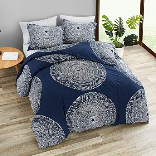 Image of Marimekko - Queen Duvet Cover Set, Smooth Cotton Percale Bedding with Matching Shams, Lightweight Home Decor (Fokus Navy, Queen)