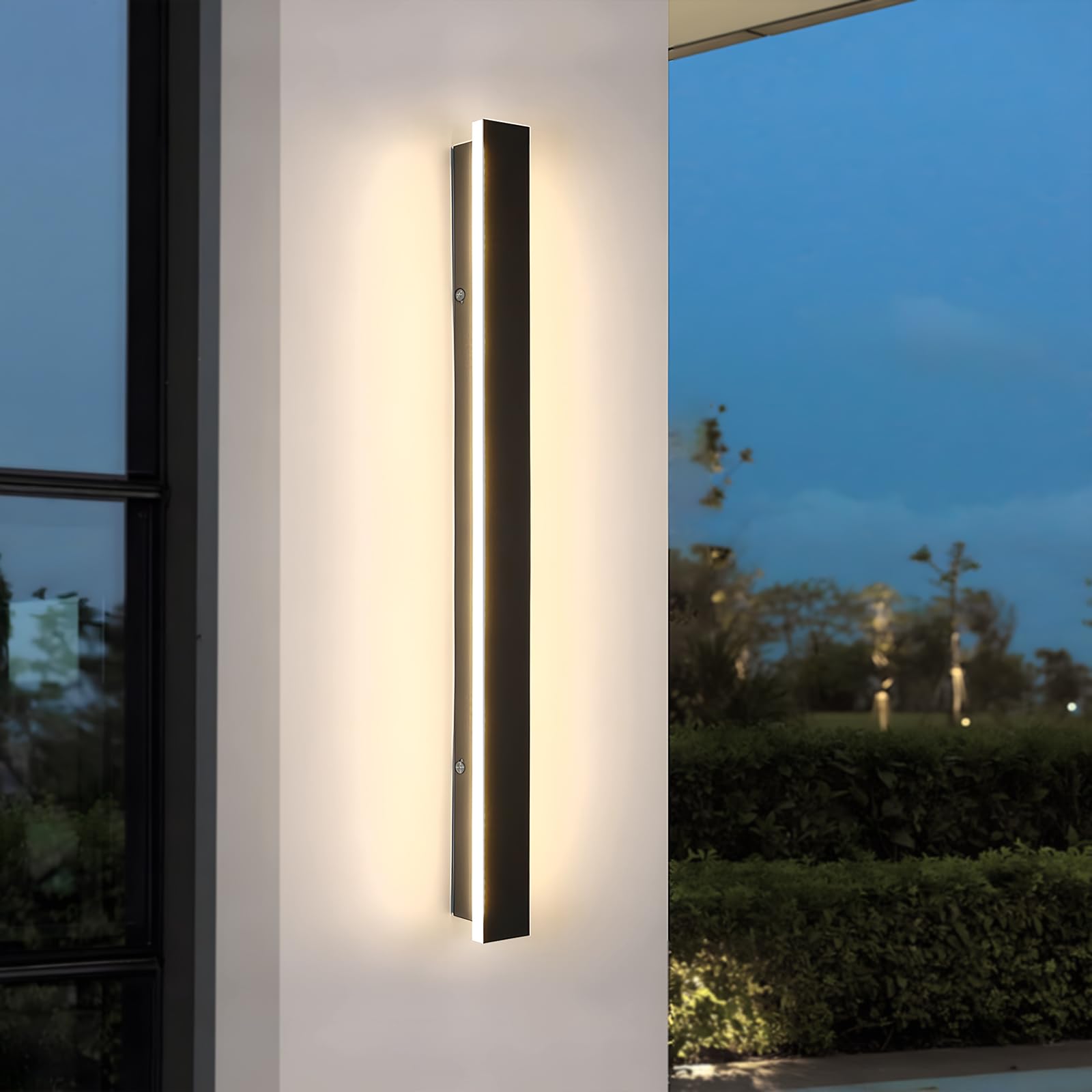 LED Wandleuchte Aussen,21W/100CM Lange Aussenlampe Wand | IP65 Wasserdicht,Warmweiß 3000K Außenwandleuchten für Gärten Villa Korridor Terrassenbeleuchtung, 110-240V,Schwarz