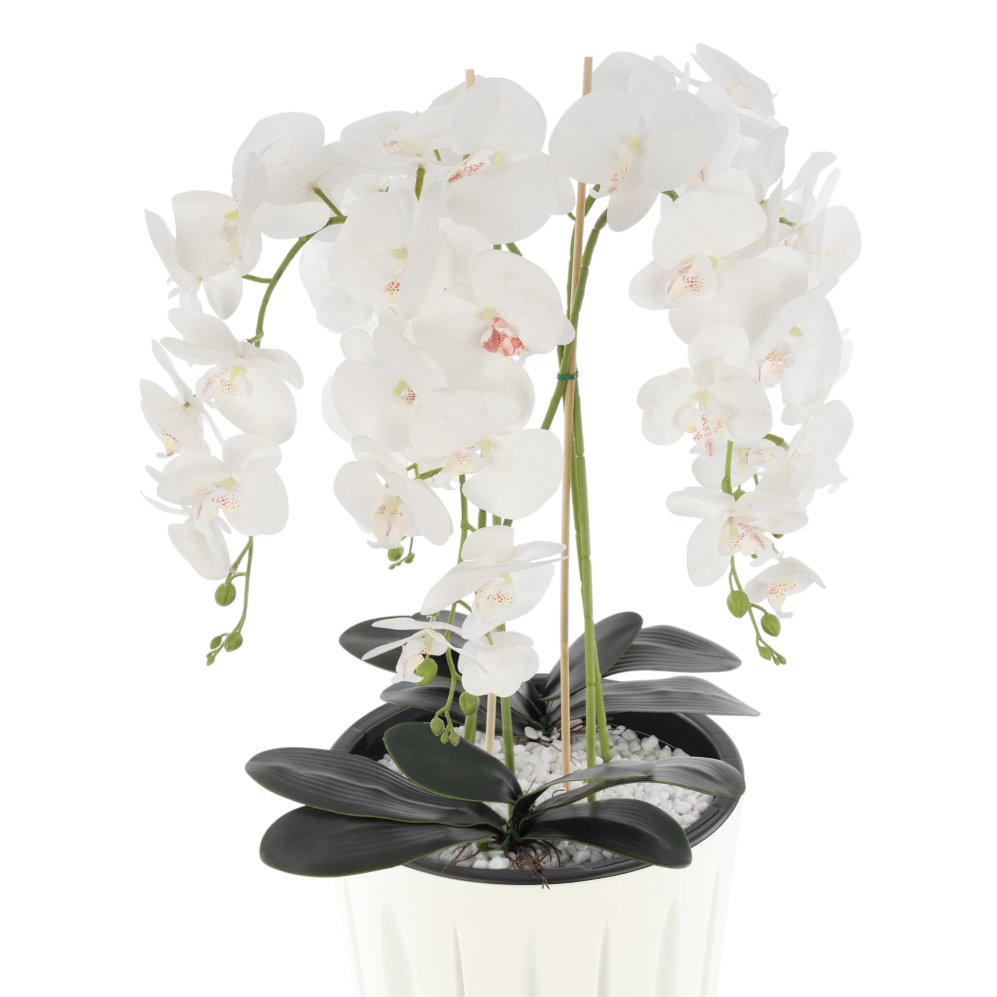 botle Bouquet d'orchidée artificielle en cascade blanche avec rainures - Hauteur : 100 cm - Fleurs caoutchoutées - Décoration belle et élégante pour la maison, le bureau