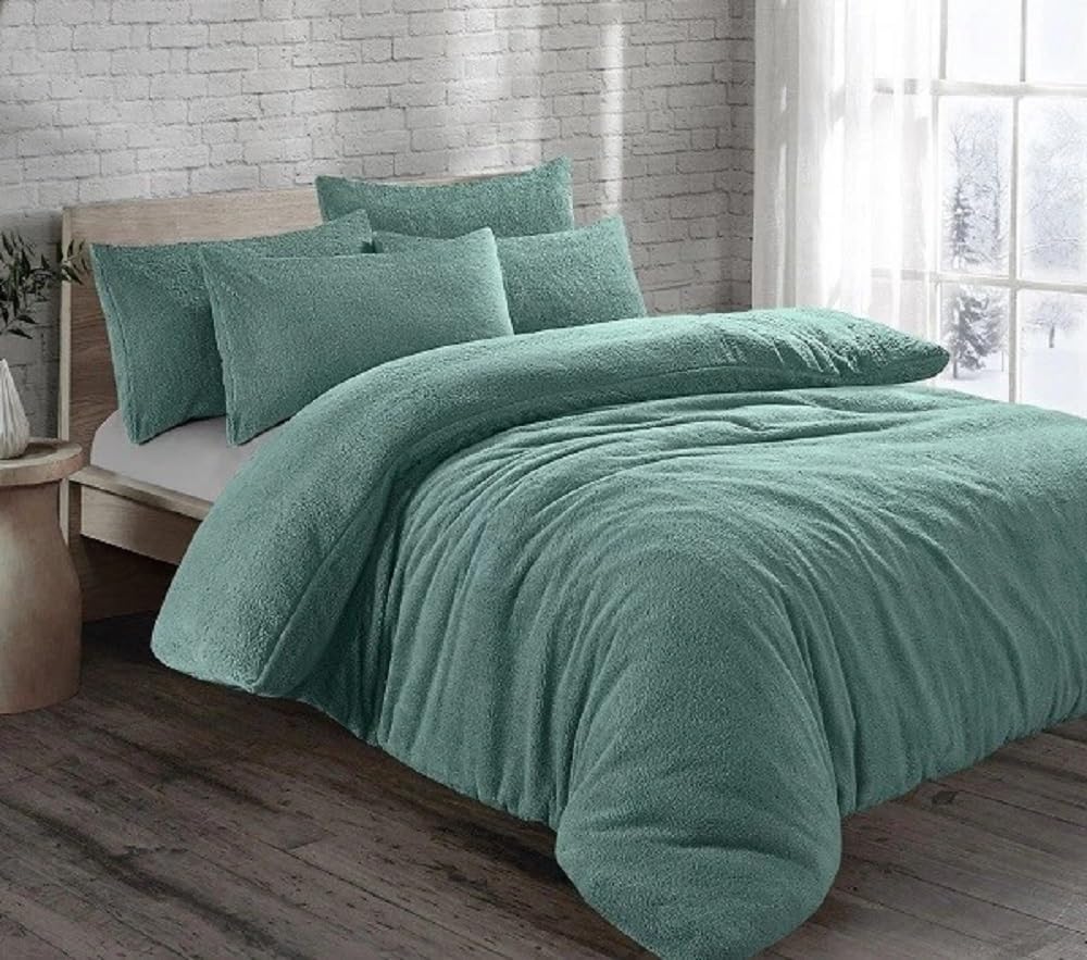 VL Teddy Fleece Duvet Cover Set Thermal Warm & Fluffy Soft Bedding with Pillow Cases or Fitted Sheet Cozy and Dependable Winter Relaxation (Teal, Single (Fitted Sheet Only)) โ image 1