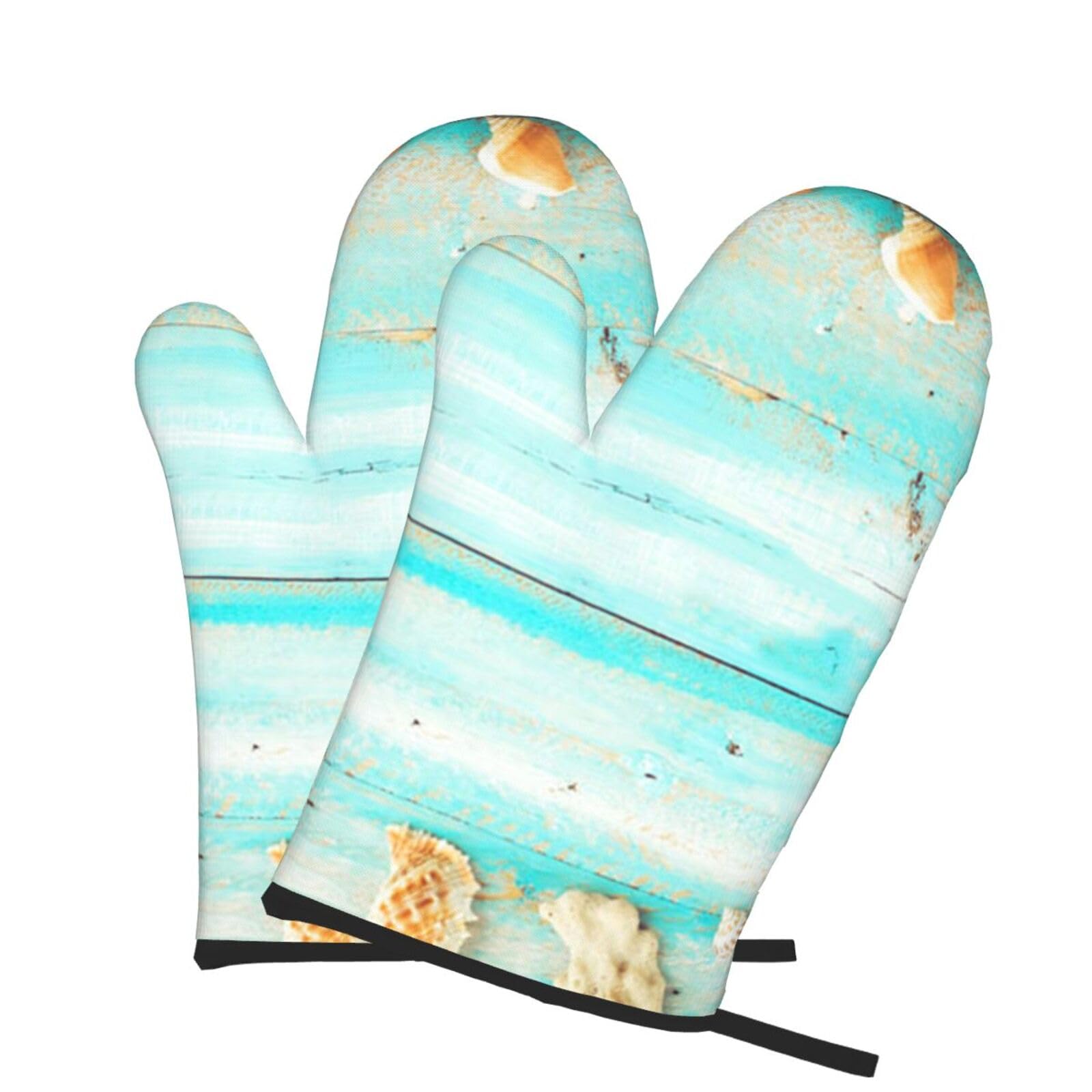 Oven Mitts Set of 2 Pcs, Tropical Beach Seaside Prints Heat Resistant Kitchen Gloves for Cooking Baking Grilling