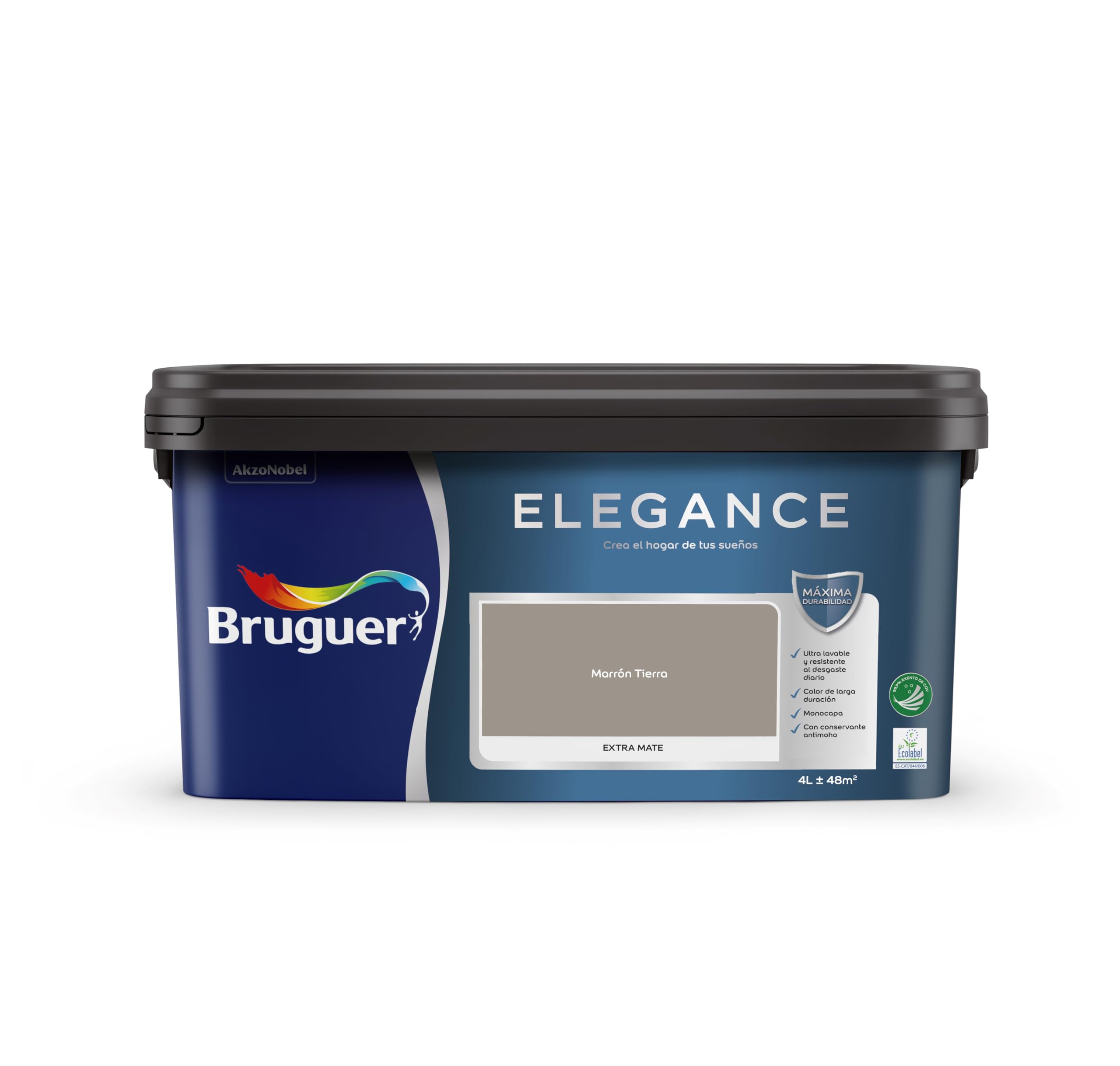 Bruguer ELEGANCE Pintura Monocapa ExtraMate, Paredes y Techos, Interior, Exterior protegido, Alta Durabilidad, UltraLavable, Resistente al Desgaste y Manchas Marrón Tierra 4L