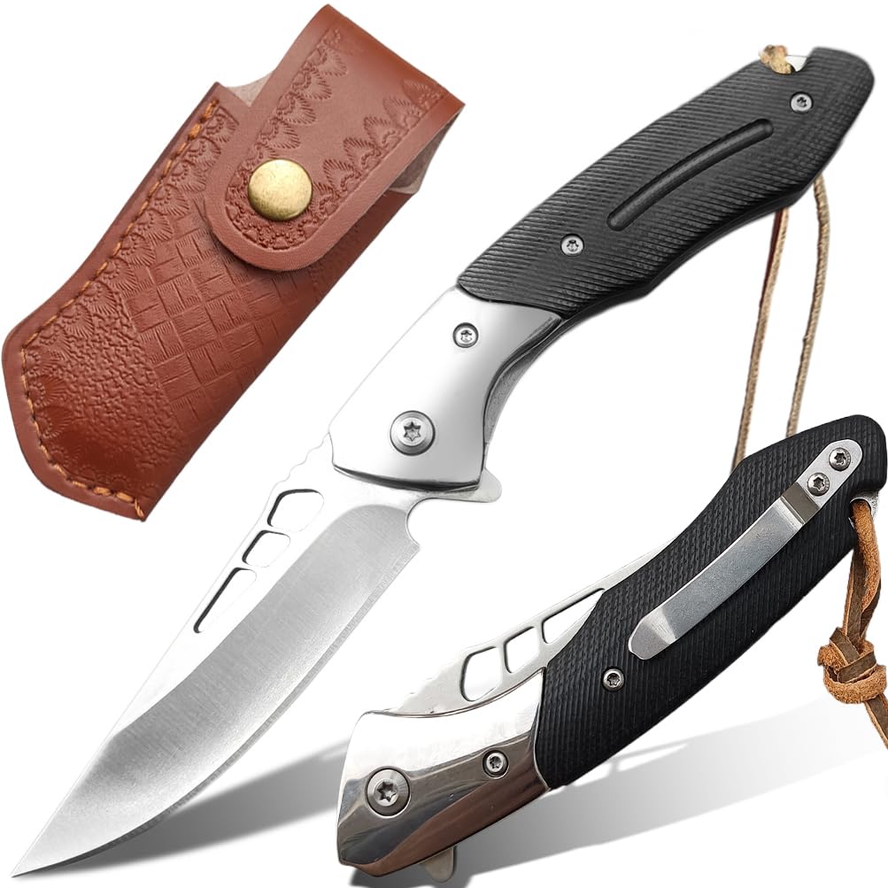 wellsure Pocket Knife, D2 Steel Folding Knife with Clip, G10 Handle, Safety Liner Lock, Sharp Pocket Knives, Survival Knife for Hiking Camping Gifts