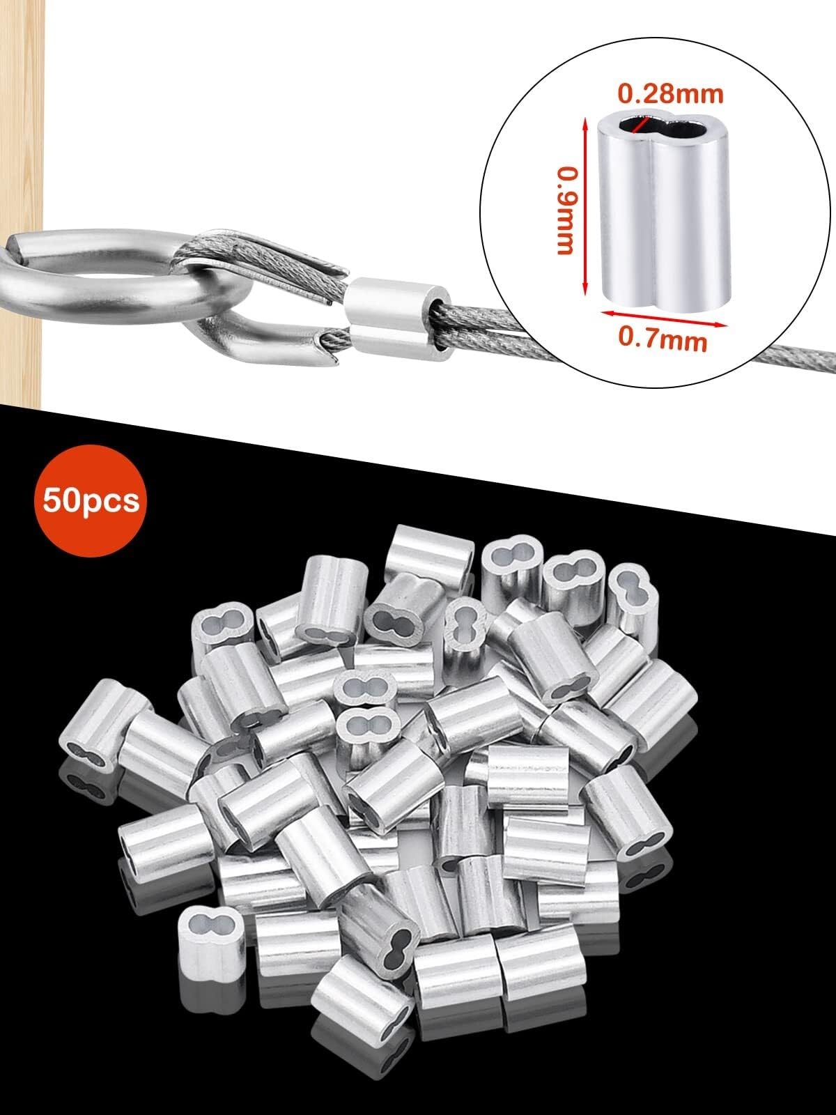 Kit de serrage pour câble 2mm - 20 pièces agrafes, 20 pièces cosses, 50 pièces manchons pour fixation sécurisée