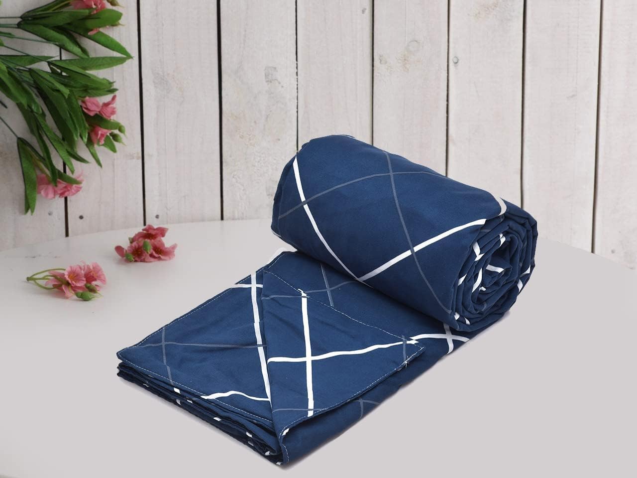 THE HOME STYLE 200TC Soft Glace Cotton King Size Duvet Cover II Razai Cover II Quilt Cover II Dohar for Double Bed with Zipper (90x100 Inch, Navy Blue Lines) 2