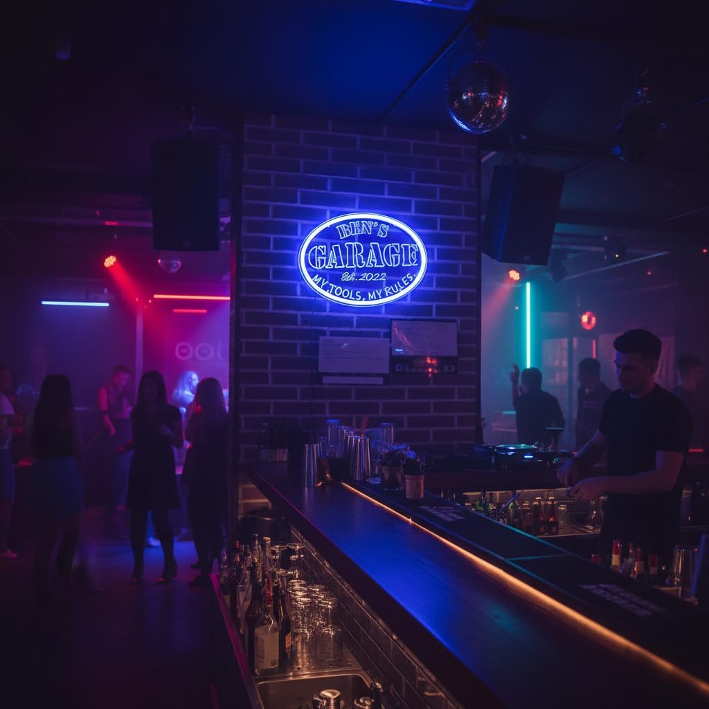 Custom Garage Neon Sign, Personalized Name Garage Est Year Theme My Tools My rules LED Neon Light, Handmade 3D Engraved Garage Night Lamp for Men Dad Gift, Home Bar Beer Man Cave Party Bistro - 15''