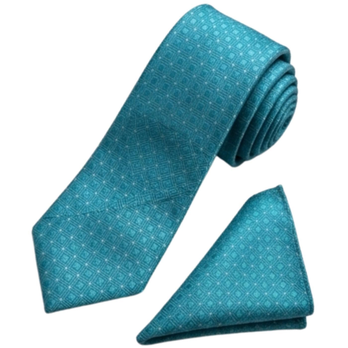 calixto Men's Teal Blue Geometric Necktie and Pocket Square Set – Premium Woven Silk Feel Tie with Matching Handkerchief, Elegant Aqua Turquoise Business Tie for Weddings, Office, Formal Events, Parties-picture-52