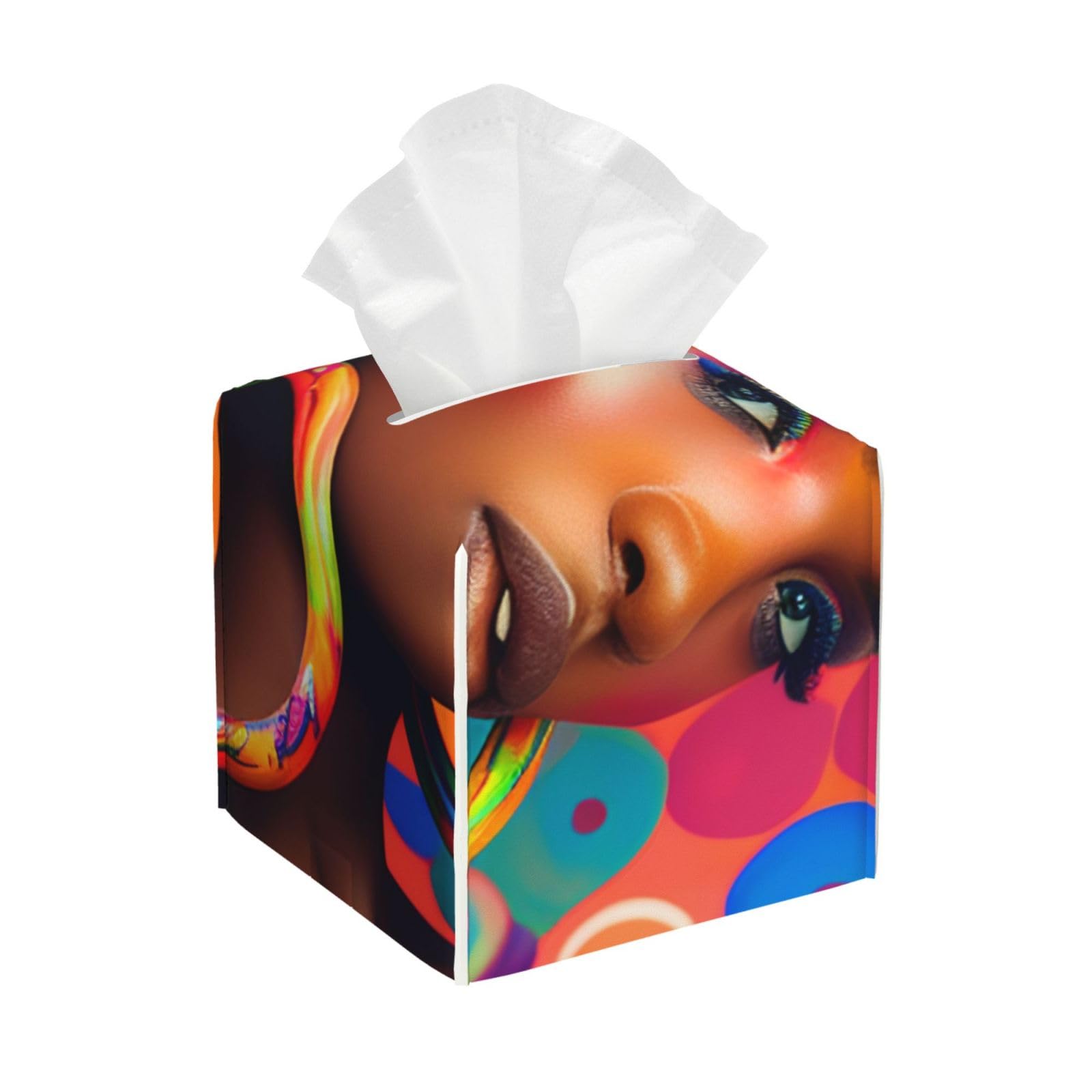 African American Black Girl Women Art Colorful Square Tissue Box Cover, Cube Tissue Box Holder, Table Tissue Box