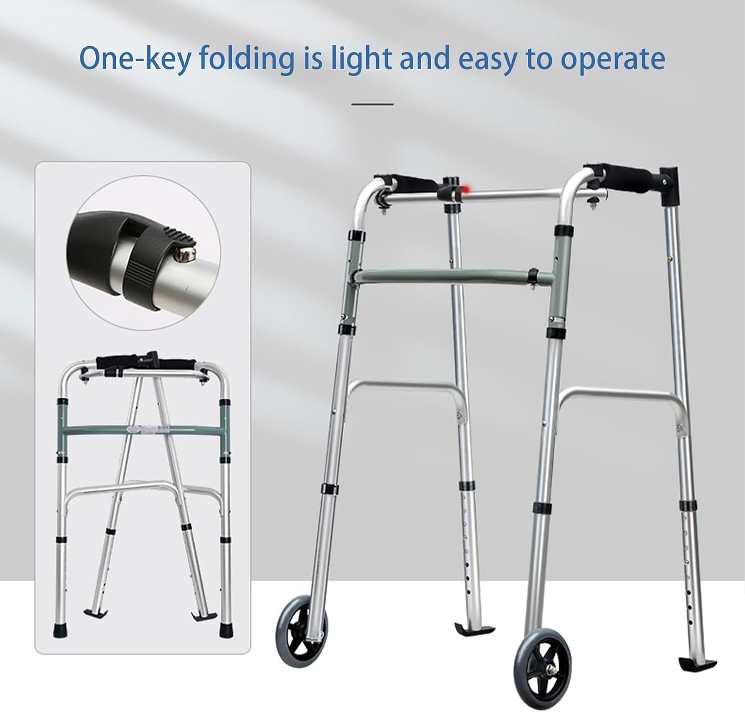 Andador vertical – Soporte de movilidad plegable de altura ajustable para personas mayores, diseño de doble plegado resistente, soporte para caminar fácil de usar para adultos