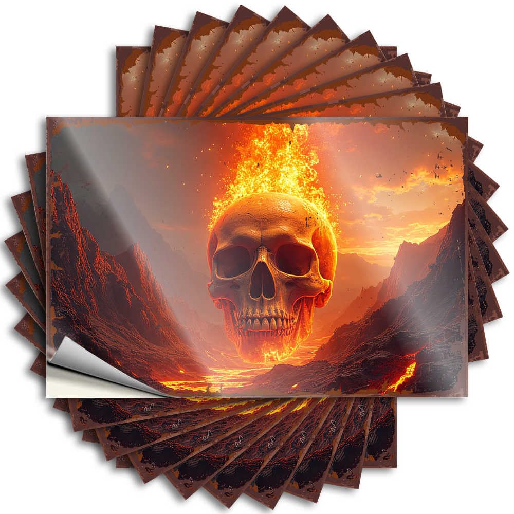 Fzfn Men's Colour Lettering Sticker Winter, Case Fiery Skull In Volcanic Landscape | Camper Accessories For Outside(6X9cm)