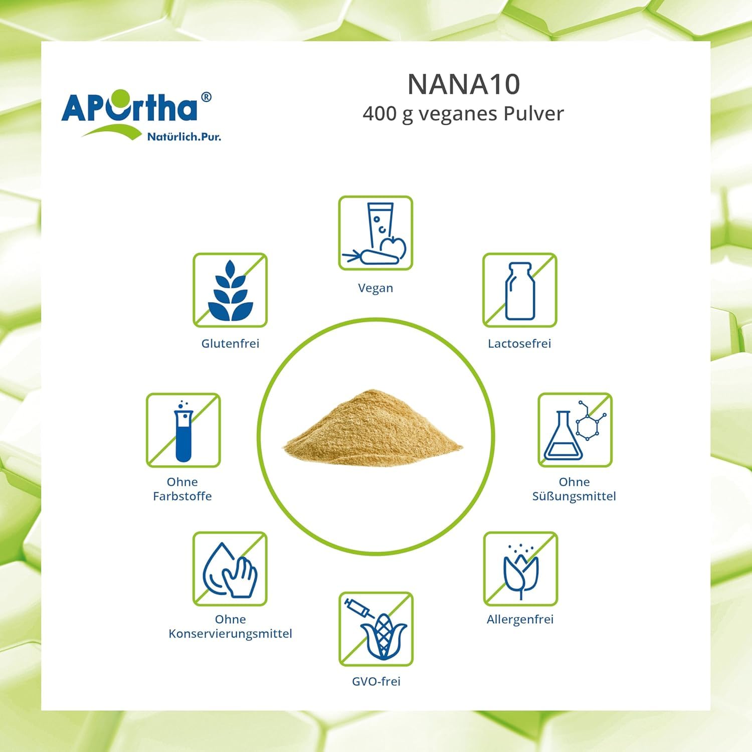 APOrtha® NaNa10 400 g veganes Pulver, Rezeptur von Dr. von Helden mit 10 Komponenten, mit Vitamin C und Magnesium sowie L-Glycin, 400g Pulver für 2 Monate, glutenfrei, allergenfrei, laktosefrei