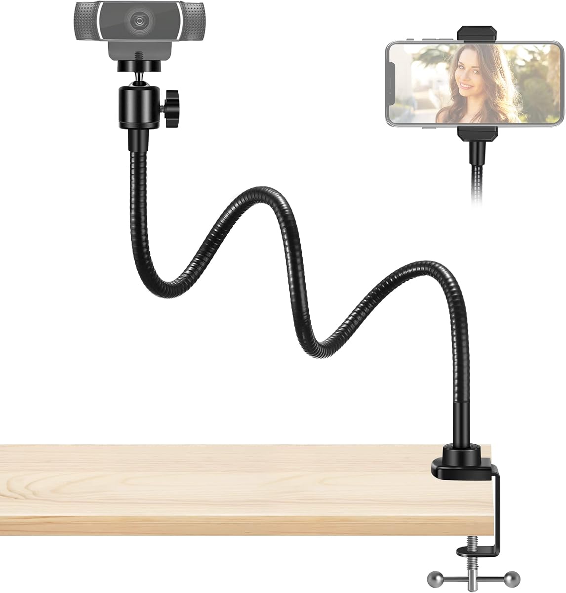 Webcam Stand Gooseneck Camera Arm Stands Desk Mount Phone Holder | for Logitech Webcam BRIO 4K C960 C920 C920S C922 C922x C925e C930 C930e C615 NexiGo N60, Quick Setup, Eye Level Positioning