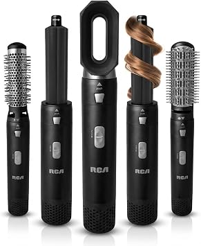 RCA Hot Air Styler, 5 in 1 Hair Dryer Brush Blow Dryer Brush with Auto Wrap Curlers, Volumizing Brush, Round Brush, Dryer Head, 1000W Multi Hair Styler for Blowouts, Curling, Smoothing & Drying