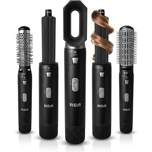 RCA 5 in 1 Hot Air Styler Airwrap - Comes w/ 5 Heads - Dryer, Volumizing Brush, Left & Right Auto-Wrap Curlers & Round Brush - Airwrap Hair Styling, Hair Styling Tools