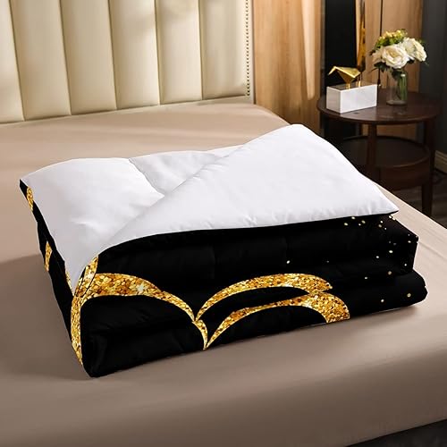 Miniatura 4 de Erosebridal Juego de edredón para parejas, juego de ropa de cama tamaño Queen con lentejuelas doradas con purpurina dorada, edredón acolchado con