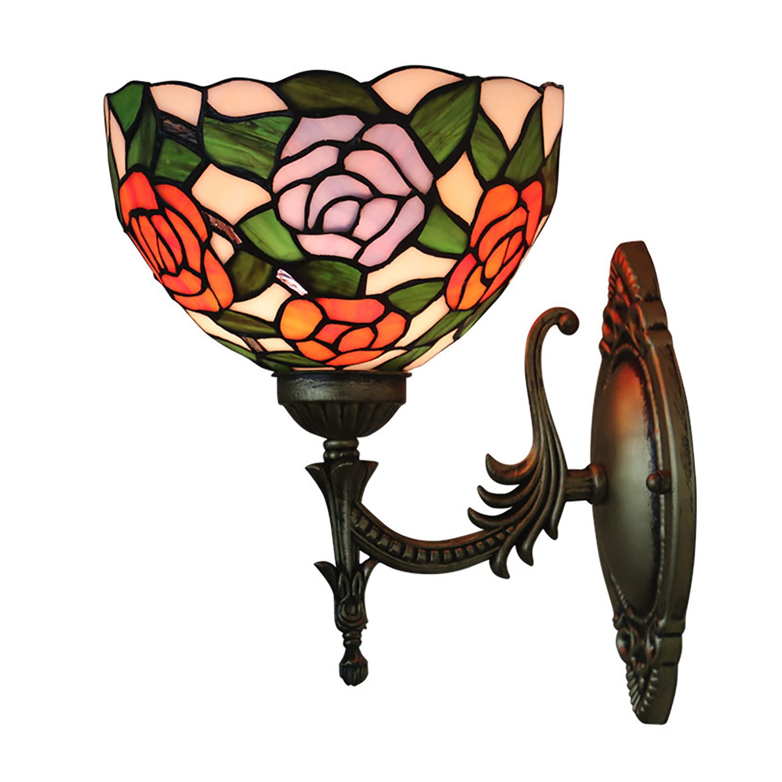 NHPJFDC Tiffany Wall Sconce, Rustic Victorian Style Colorful Rose/Sunflower/Tulip Flower Models Stained Glass Tiffany Wall Lamp For Bedroom Bathroom Hallway, E27