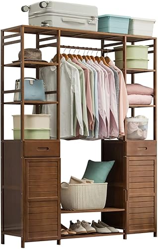 Moderno soporte para ropa, árbol de abrigo en bambú, con riel de ropa y casillero, armario de pie, fácil de montar, 50.0 x 14.6 x 66.9 in