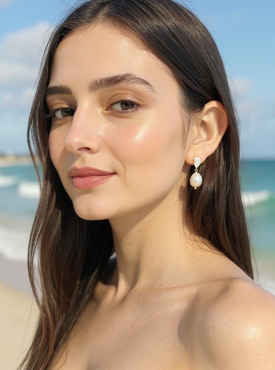 Pearl Drop Earrings for Women Cubic Zirconia Stud Earring Pearl Dangle Earrings for Brides, Bridesmaids, Birthday, Women Jewelry - Image 6