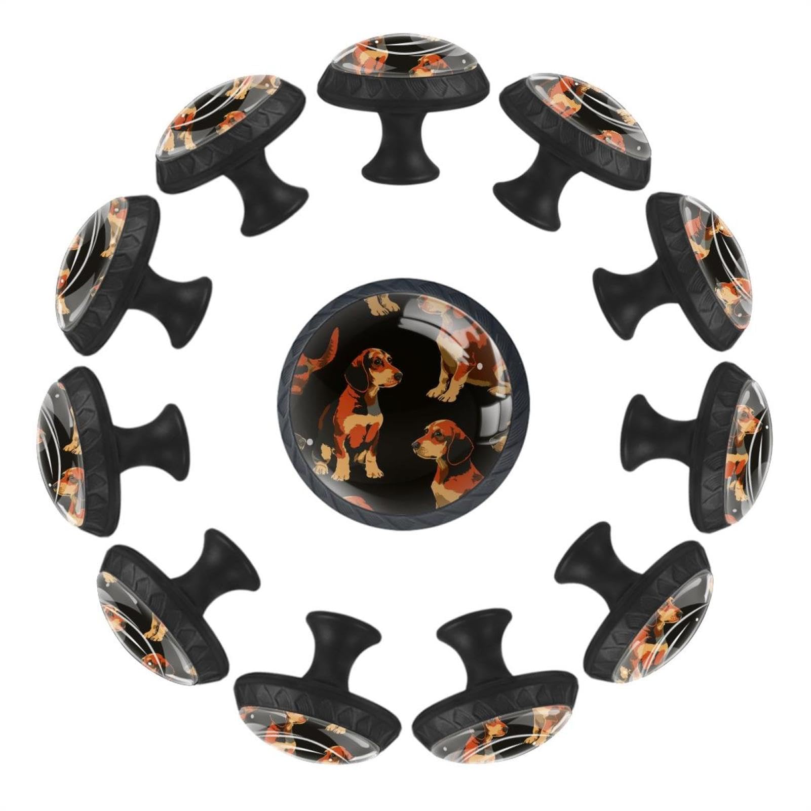Boutons d'armoire ronds motif teckel marron en lot de 12 pour embellir vos meubles