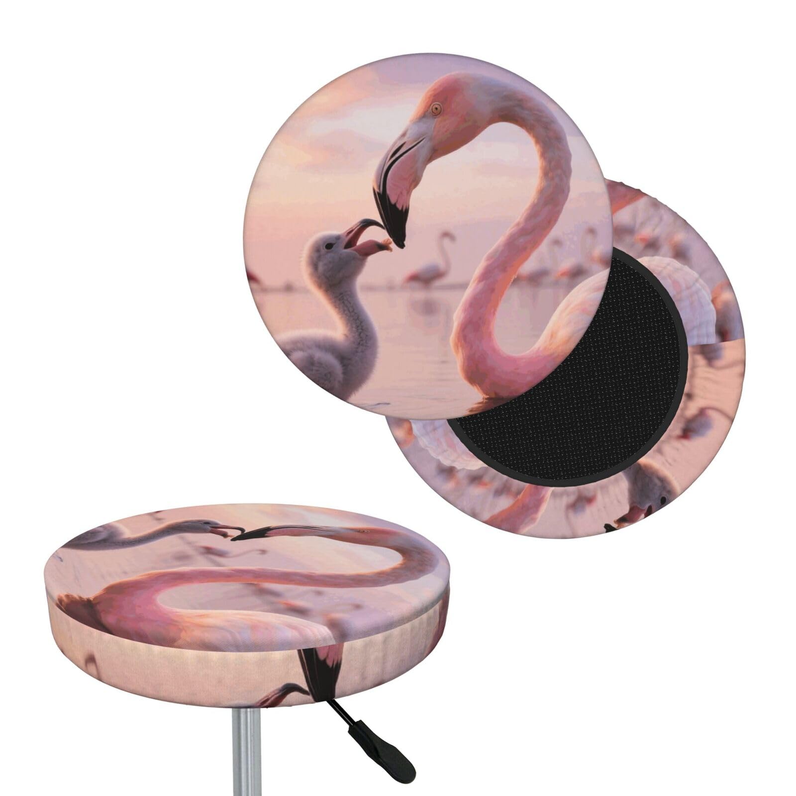 FekiLoot Pretty Sunset Pink Flamingo Round Bar Stool Covers Stretch Washable Bar Stool Covers Dustproof Slipcover Bar Chair Covers with Elastic Band for Bar Kitchen Living Room Decor 12 Inch