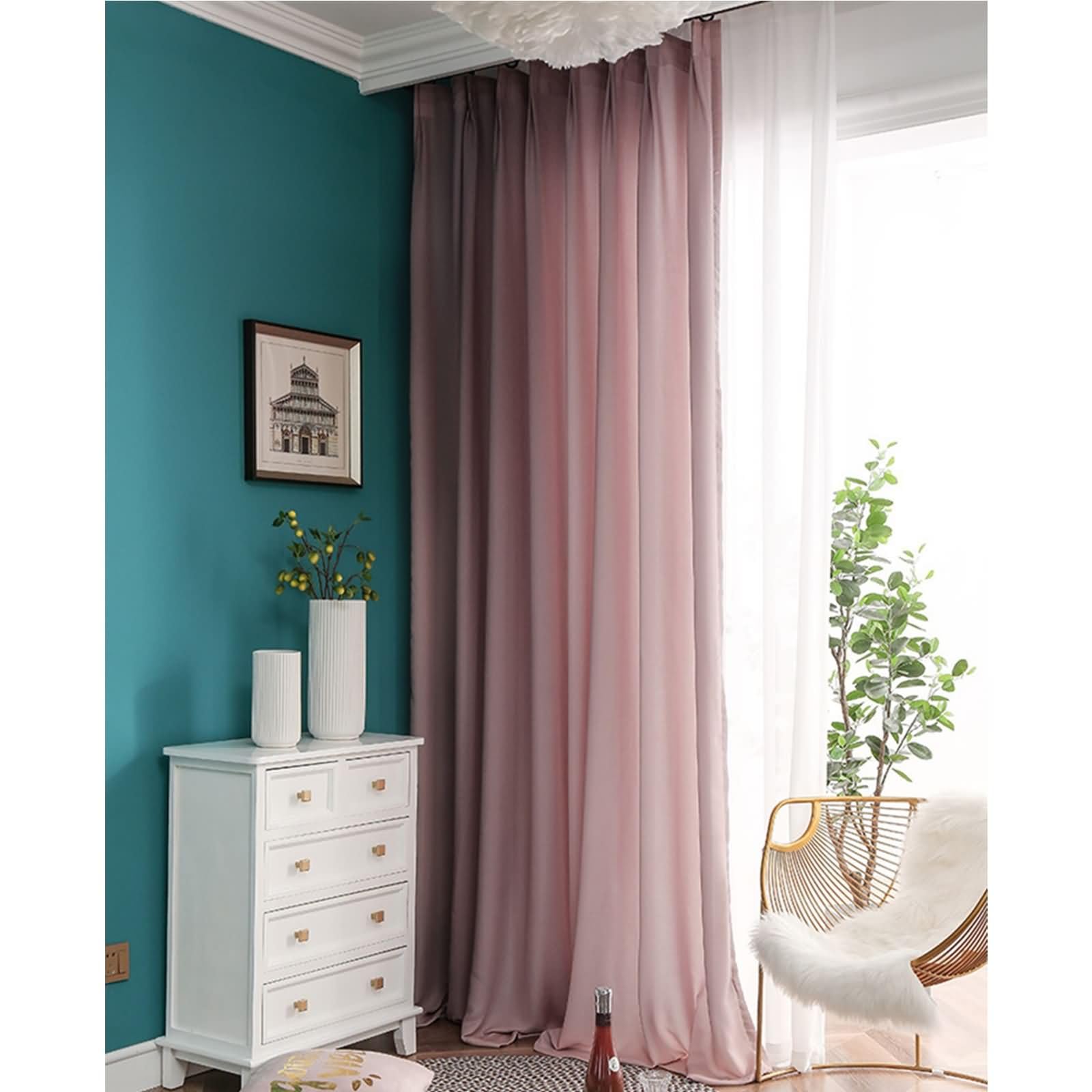 KnSam Rideaux Voilages Épaissi Rose avec Oeillets, 2 Panneaux, 264 x 160cm (1 Panneau: 132 x 160cm)