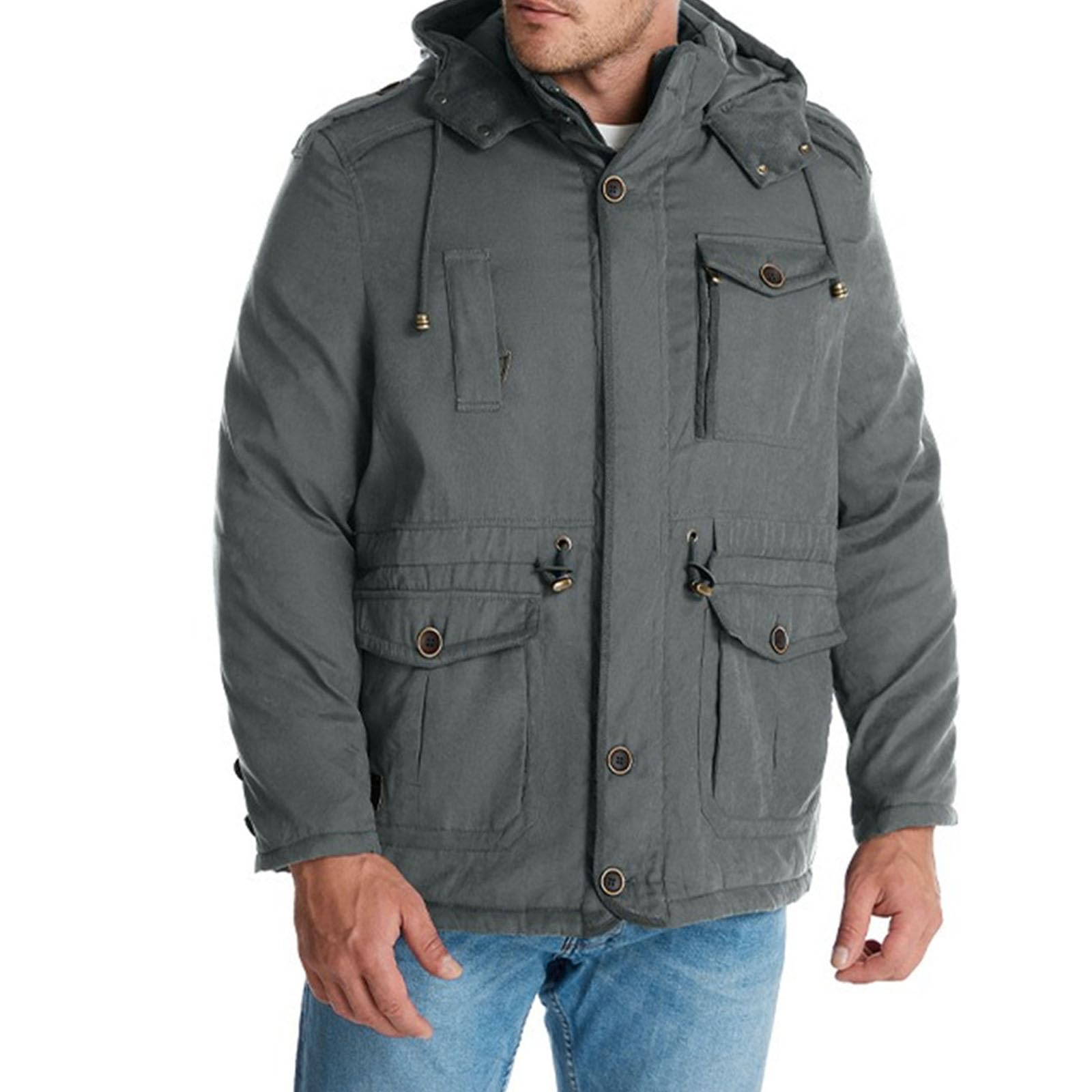 Chaqueta de invierno con capucha para hombre, forro polar, de algodón grueso, chaqueta militar con bolsillos tipo cargo, abrigos de trabajo