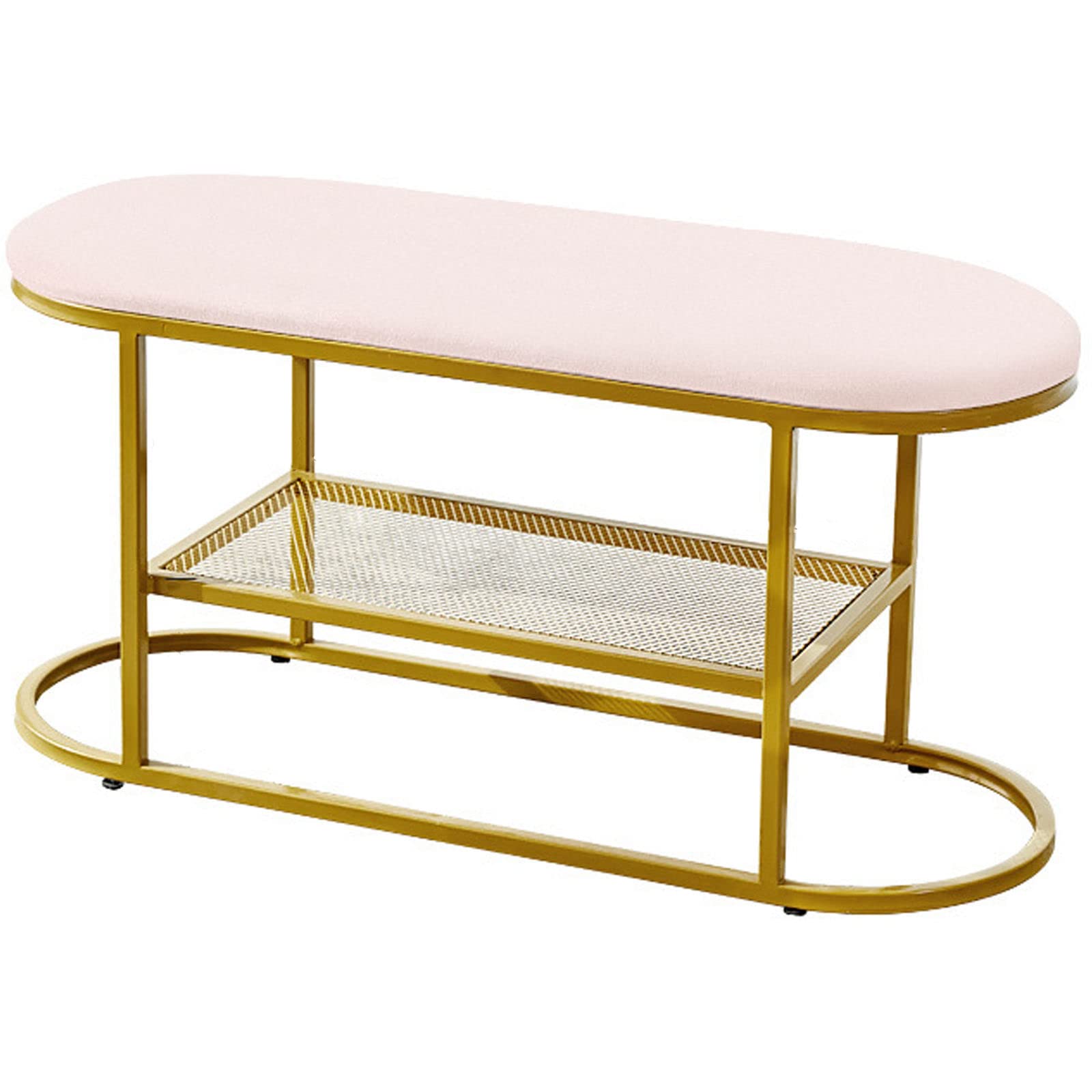 Banc ovale en flanelle gris et rose de 31,5 pouces pour entrée et chambre