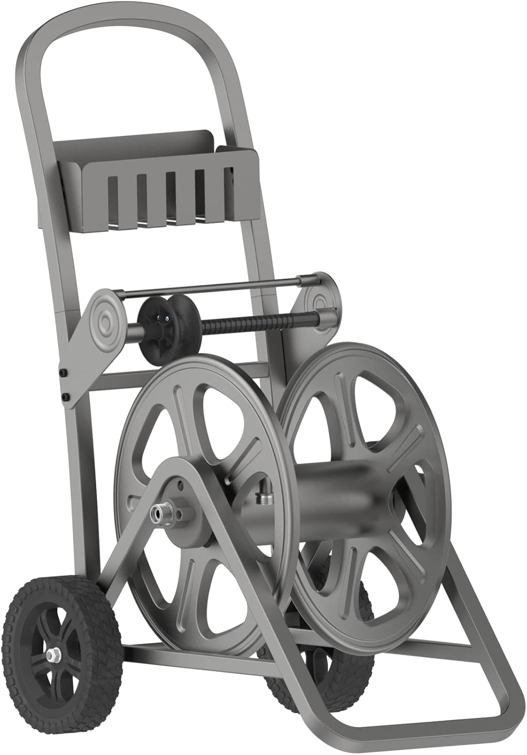 Sunneday Gemini MHC-125 Garden Hose Reel Cart –Heavy-Duty Steel Frame with 125 ft Hose Capacity, Rust-Resistant Powder Coated Finish, 5 ft Lead Hose Included - Lawn & Garden Care (Satin Grey)