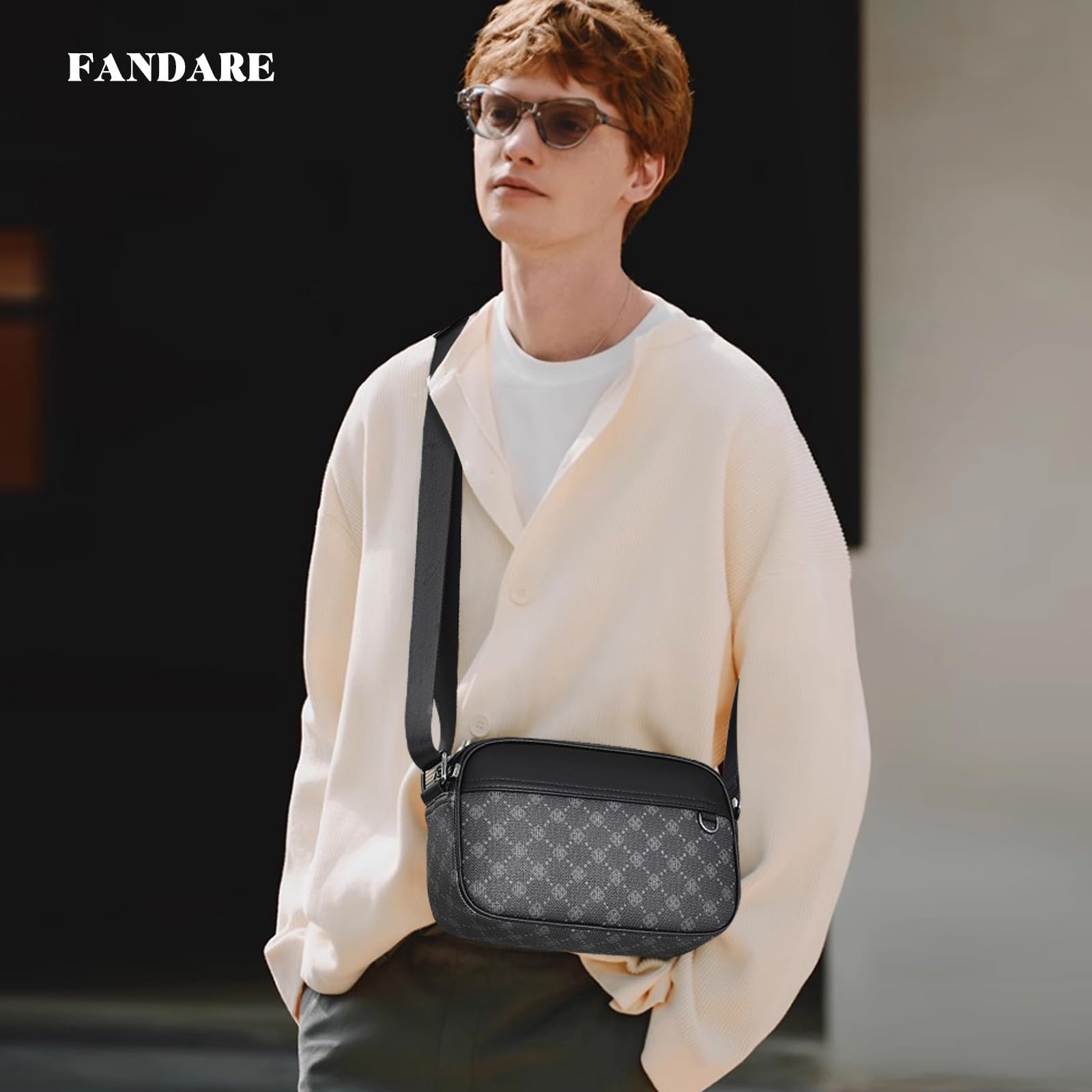 FANDARE Retrò Borsello Tracolla Uomo orizzontale Borse a spalla Donna PVC Pelle Borsa a Tracolla da Uomo Borse Messenger per l'uso Quotidiano Outdoor Trekking,Lavoro,Viaggio Borsa a Spalla Nero