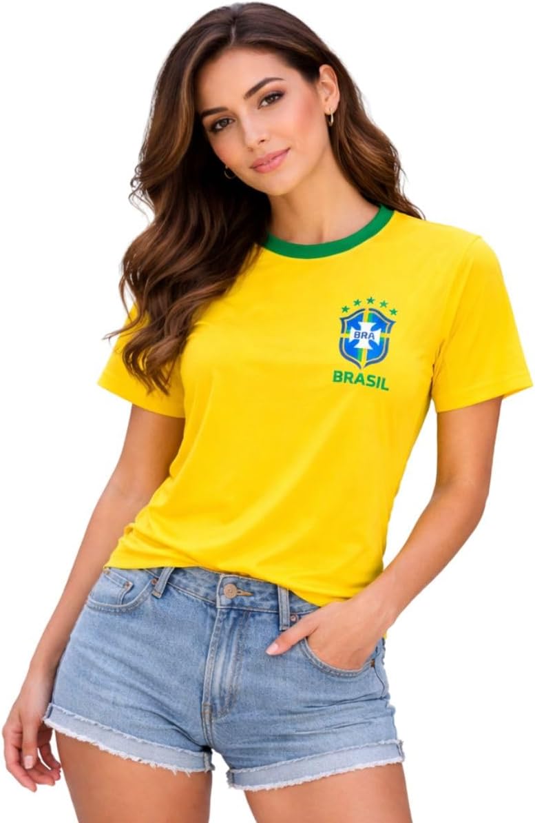 Camiseta Dry Feminina Brasil Seleção Brasileira Gola Redonda Estampa Brsão Camiseta Dry Feminina Brasil Seleção Brasileira Gola Redonda Estampa Brsão