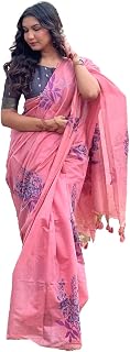 NK Textiles Women's Floral Thread & Zari Woven Muga Linen Cotton Saree with Fancy Tassels (25 COLORS & DESIGNS) Price In India