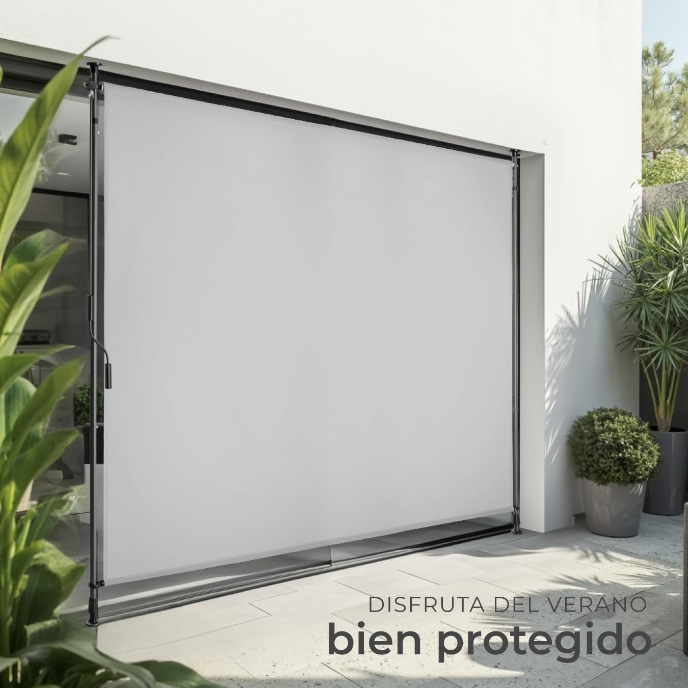 tectake® Toldo Vertical Exterior con Manivela, Estores Exteriores Jardín y Terraza Exterior, Toldos Exterior Terraza, Estructura Acero, Tela Toldo Impermeable, Toldos Jardin - 200x310 cm Gris Claro