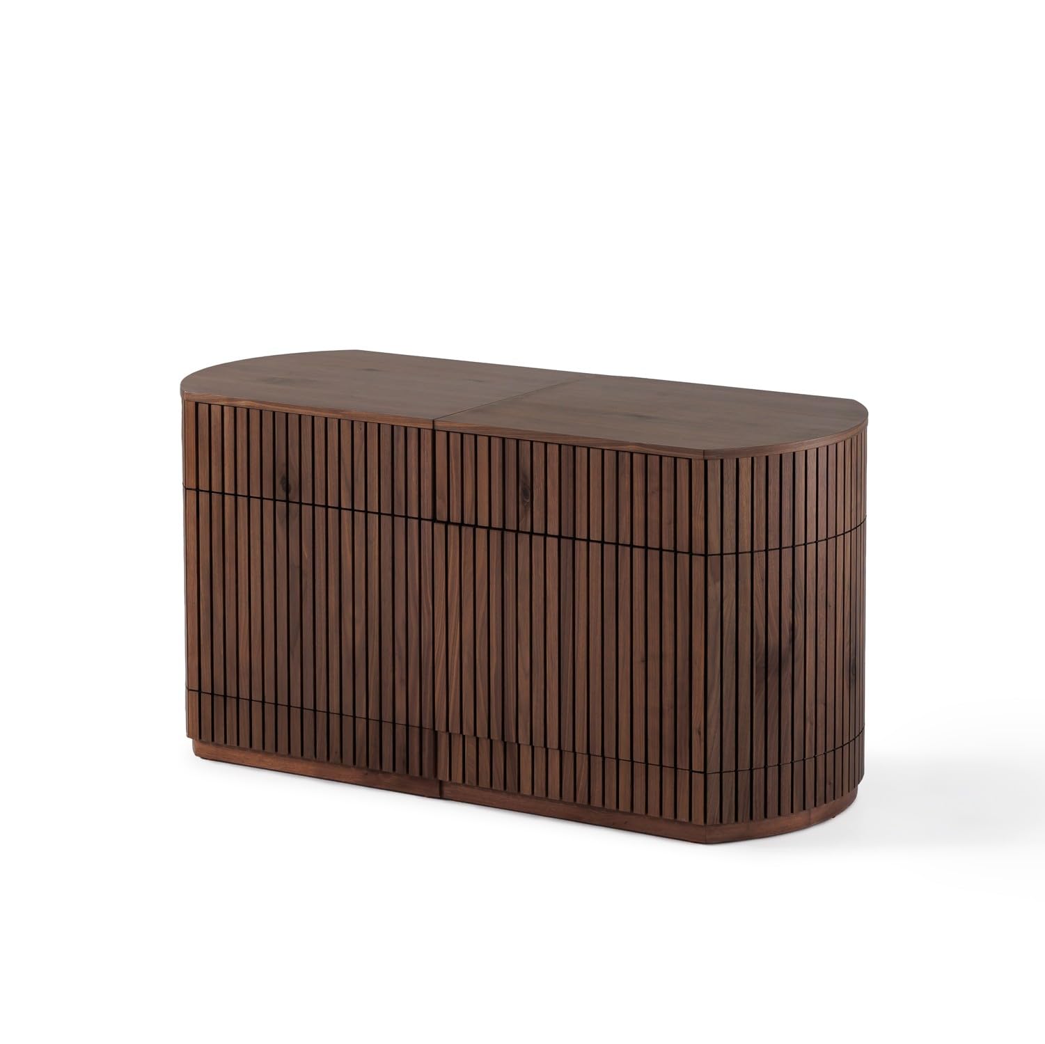 Transformer Table - Round Sideboard Buffet Cabinet with Hidden Drawers, Wood Storage Cabinet, Solid Wood Sideboard, Modern Dining Room Sideboard with Integrated Table Panel Storage (Royal Brown)