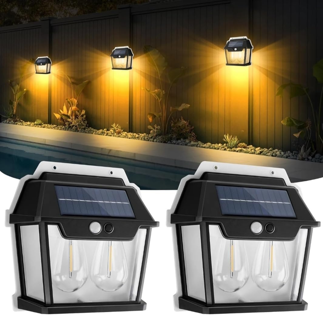 Neo Elect Solar Motion Sensor LED Double Lamp Warm White Light Outdoor for Home Wall Room Balcony Garage Backyard Garden (Pack of 2) (B0CWPKYKGD) Amazon Price History, Amazon Price Tracker