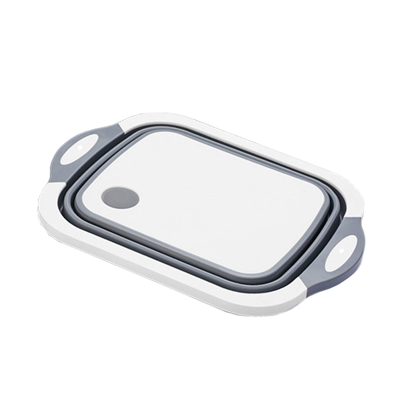 Girl and Cat Collapsible Cutting Board, Foldable Wash Basin with Colander Portable Washing Sink Silicone Dish Tub for Camping, Outdoor, BBQ, Kitchen, Picnic, Hiking (Gray)