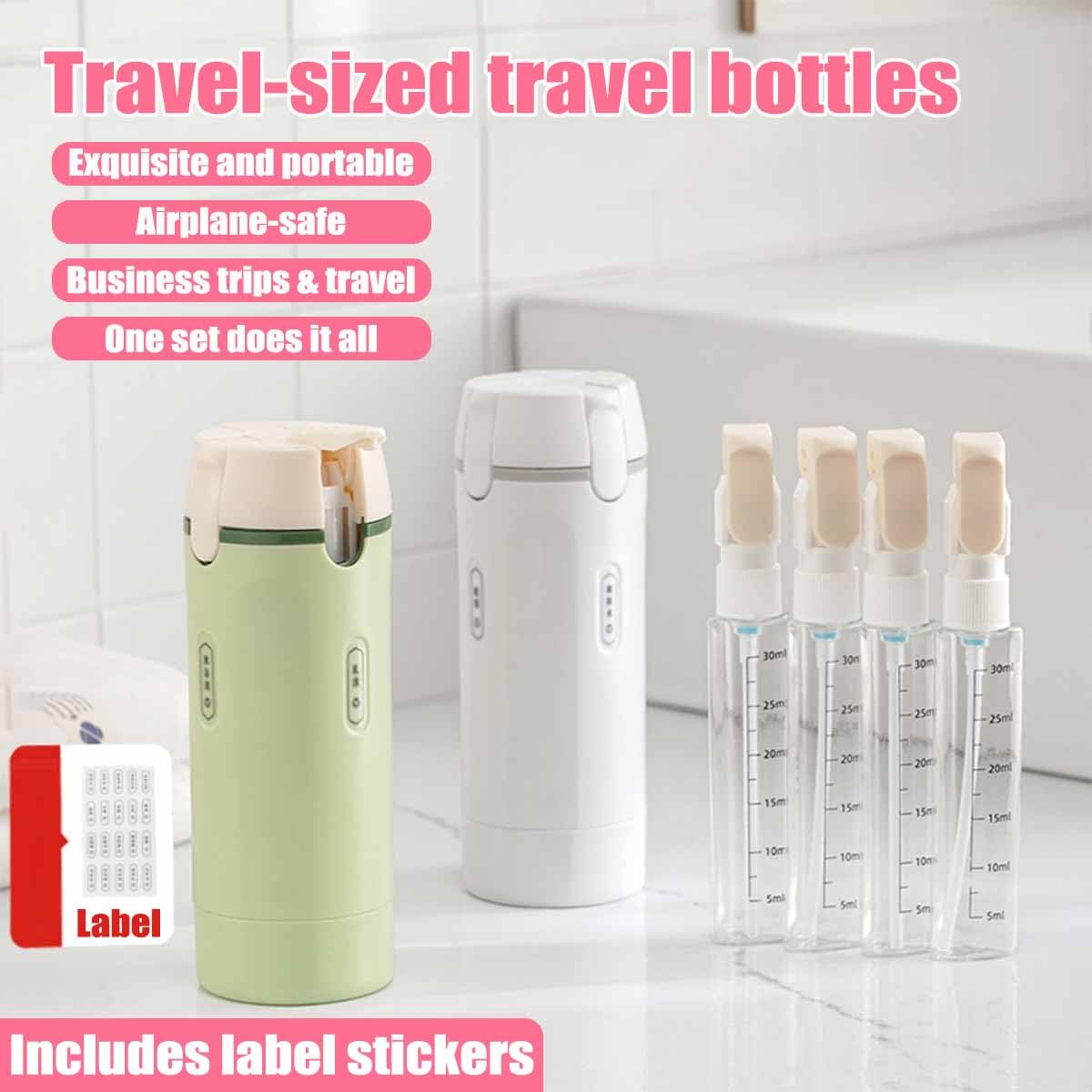 4-in-1 Travel Dispenser Bottle,4 Pack 30ML Travel Bottles for Toiletries,Refillable, Leak Proof,Portable Containers for Shampoo Lotion Conditioner Cream,for Business Trips Gym Camping (Gray)