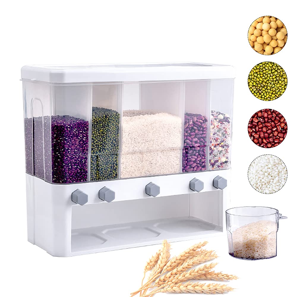 Distributeur de céréales 5 en 1 - Pour aliments secs - Pour céréales, grains, noix, grains de café, soja