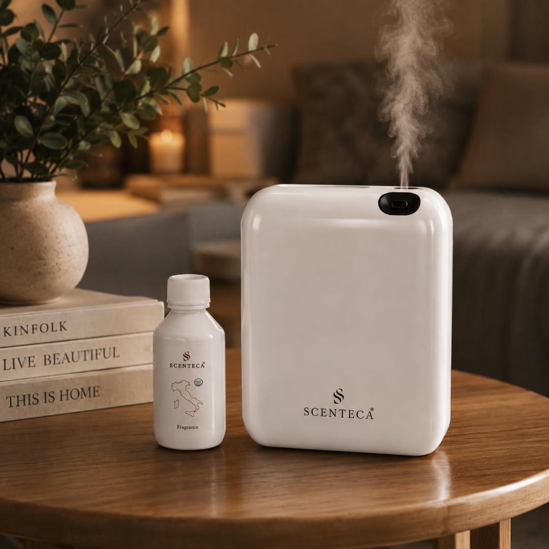 SCENTECA Diffusore elettrico di oli essenziali AD-P1, fragranza Summer Scent 100 ml Inclusa, nebulizzazione senza acqua, programmabile via app, copertura fino a 50 m²