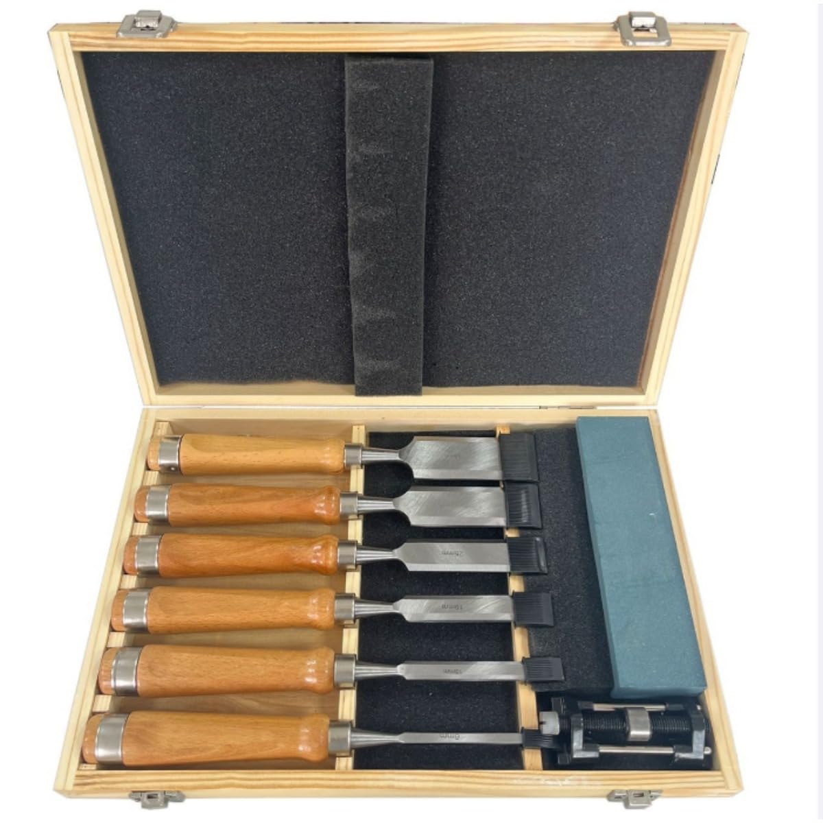 SENSELIFE Wood Chisel Set 6pc Alloy Steel Whetstone Wood Box Woodworking Kit