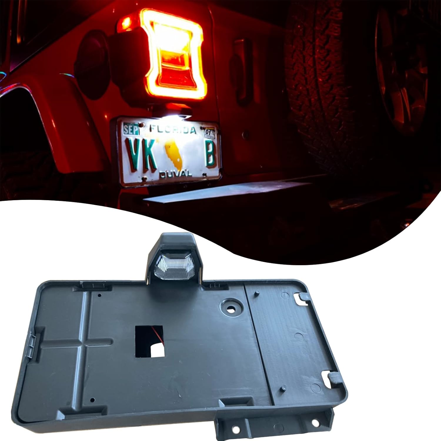 Rear License Plate Holder Frames with Light Fits for 2018-2024 Jeep Wrangler JL JLU License Plates Mounting Bracket