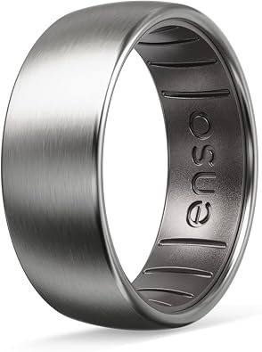 Enso Rings Hybrid Ring - Durable Brushed Outer Metal - Comfortable and Premium Inner Silicone Rings