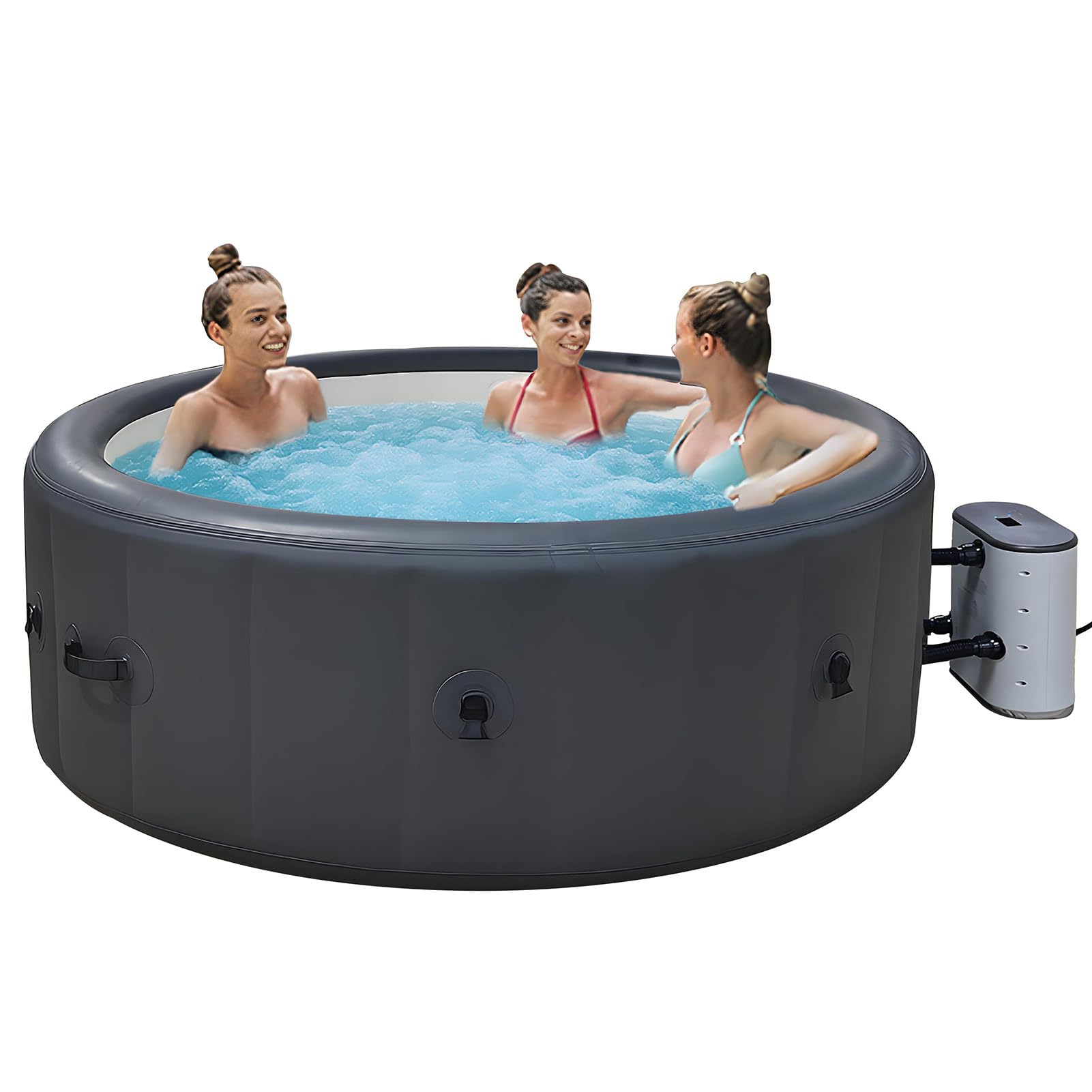 SPA Hinchable 196×71 cm, Bañera Redonda para 3-4 Personas, Bañera autoinflable