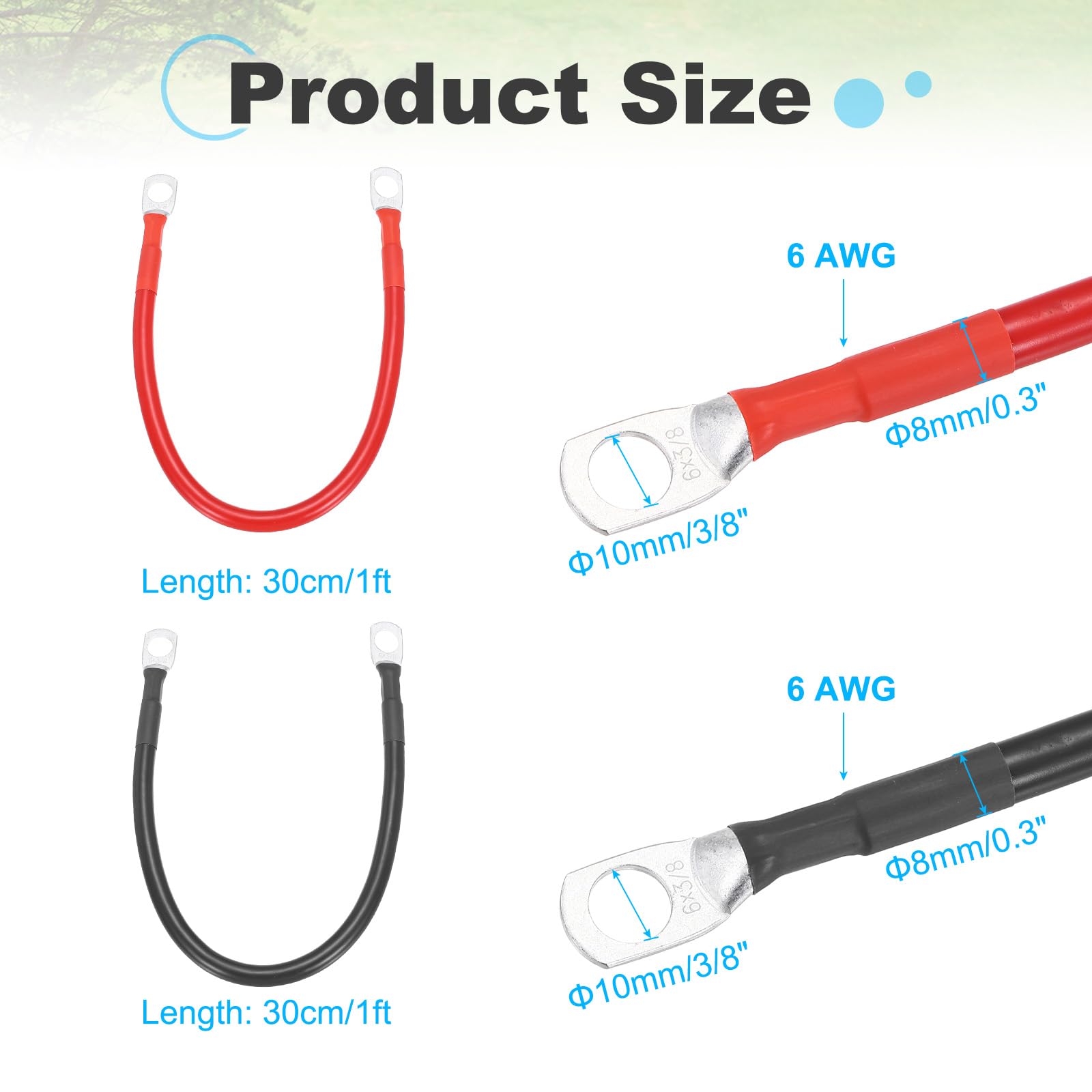 Cavo Batteria Universale 6 AWG, Lunghezza 91cm, In Rame Puro E Gomma, Per Auto, Camper E Impianti Solari, Morsetto 3/8"
