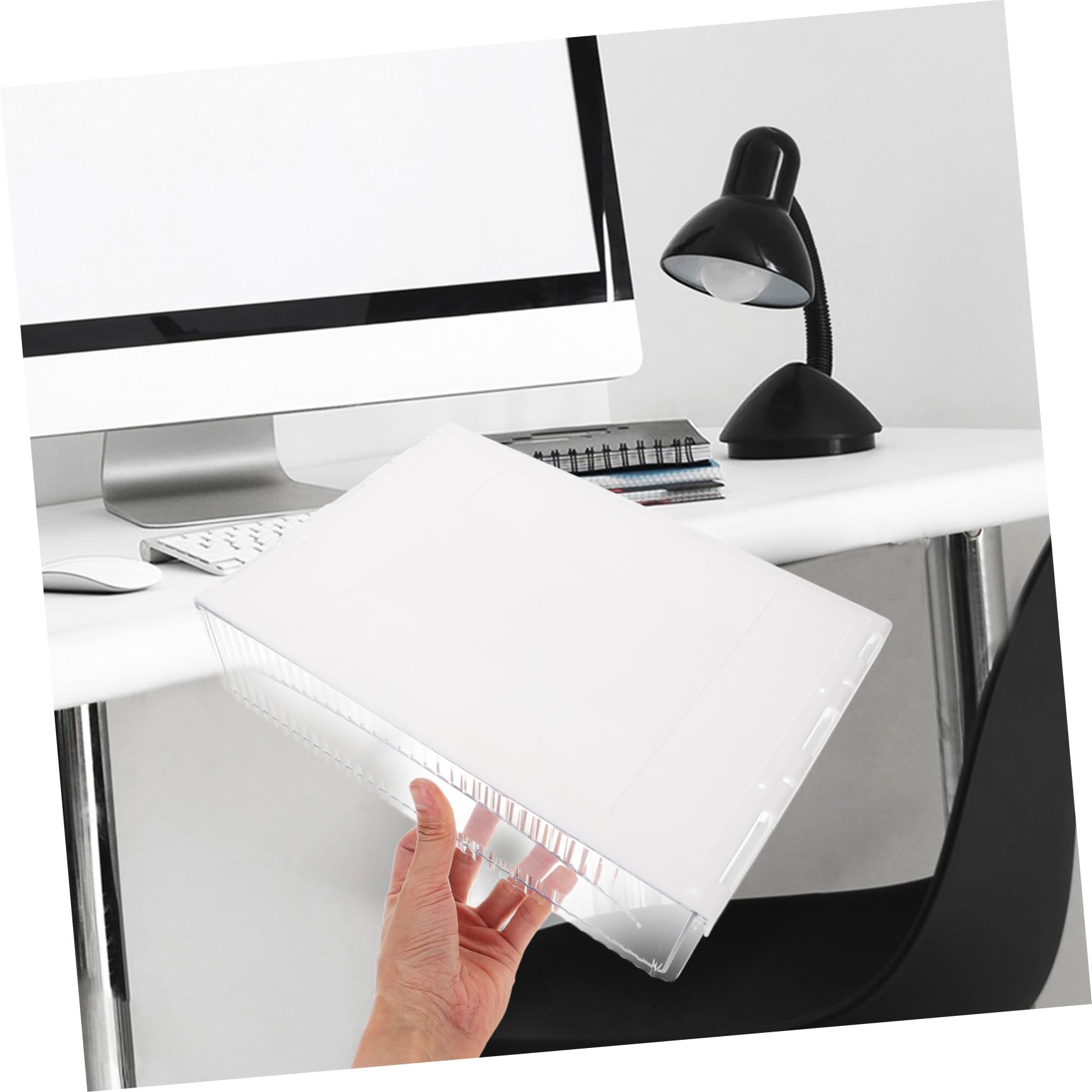 Organizer da Scrivania Sotto Tavolo Cassetto Nascosto Bianco | Plastica Resistente All'usura, Grande Capacità per Cosmetici, Adesiva per Mobili senza Foratura