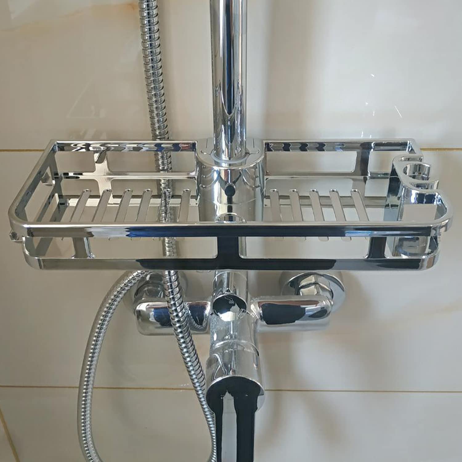 YYDSJFM Shower Caddy Basket Shelf Bathroom Lifting Rod Removable Organizer Soap Holder Shower Shelf Storage Rack Tray Stand