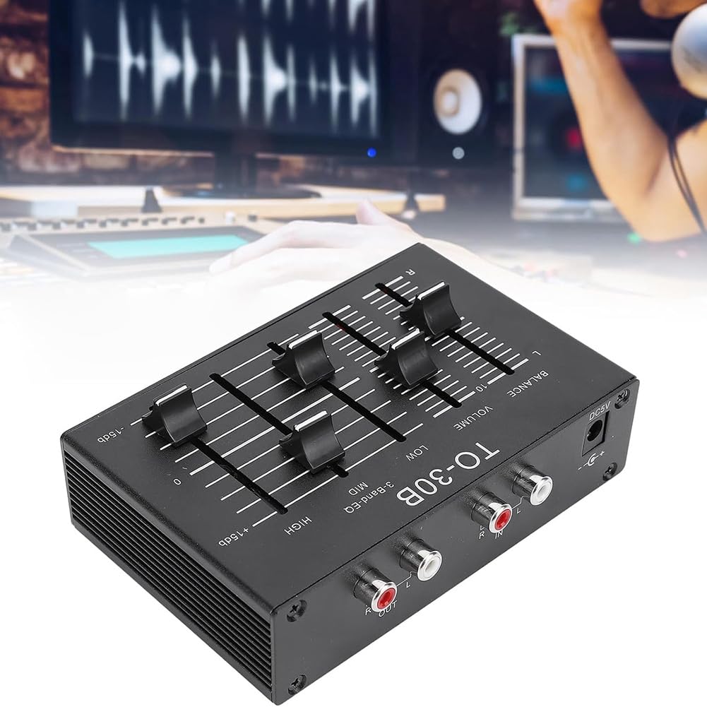 Equalizzatore A 3 Bande EQ con Controllo del Volume A Basso Rumore. Regolazione 'Alta, Media e Bassa Frequenza per Giradischi, Schede Audio e Chitarre.