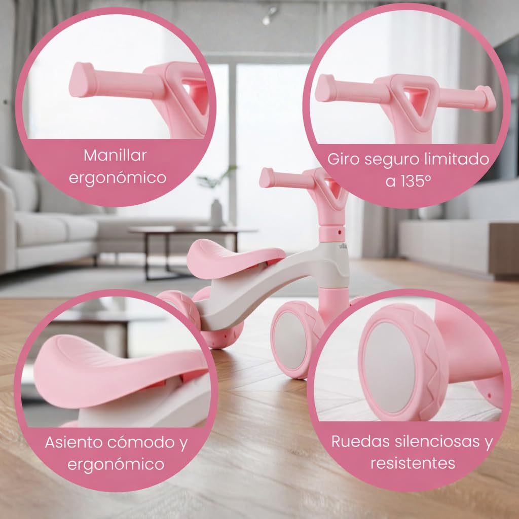 Edibaby, Triciclo Bebé 1 Año | Correpasillos Ligero | Primera Bicicleta de Equilibrio para Bebés | Bici sin Pedales | Juguete Niño 1-2 Años Ideal como Regalo (Rosa) — view 5