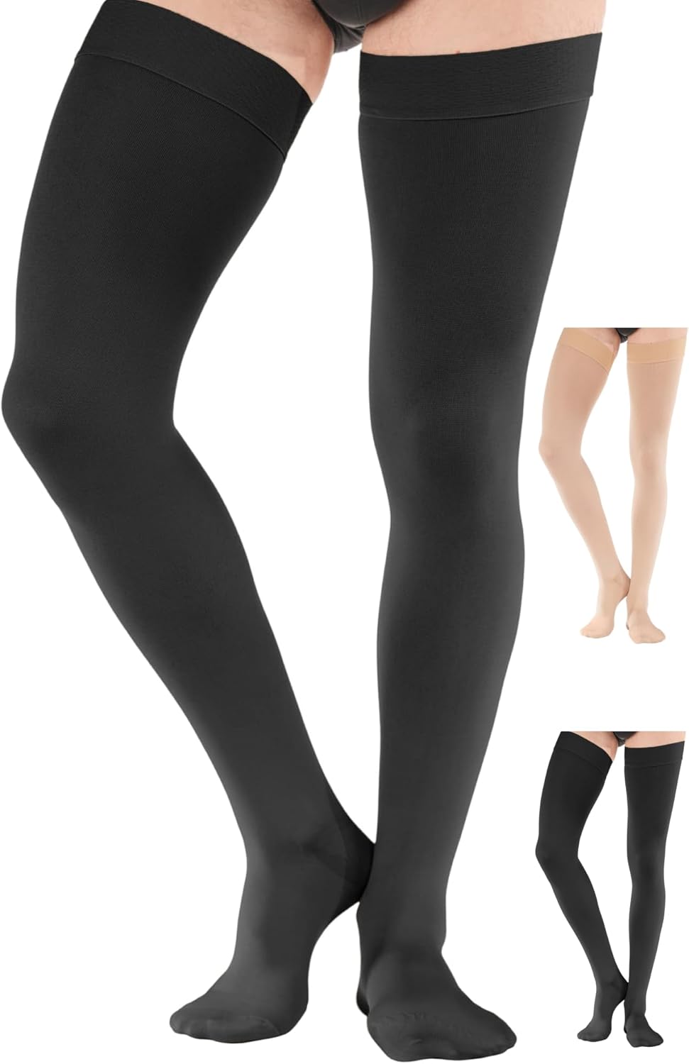 Opaque Thigh High Compression Stockings for Men 20-30mmHg – Mens Dress Thigh Hi Compression Socks Circulation for Travel, Flying, Running, Sports, Athletic – Black, Large Opaque Thigh High Compression Stockings for Men 20-30mmHg – Mens Dress Thigh Hi Compression Socks Circulation for Travel, Flying, Running, Sports, Athletic – Black, Large